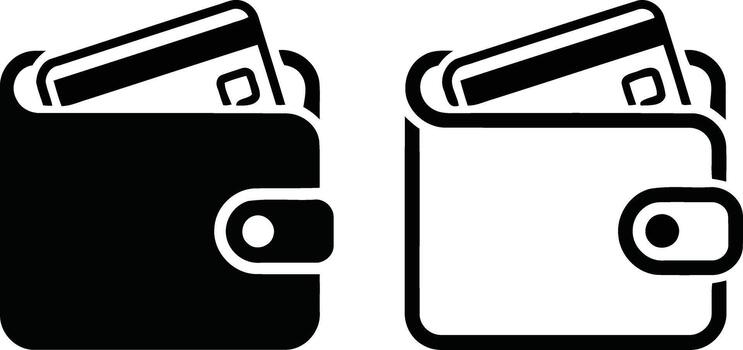 Wallet Icon Set with Credit Card Solid and Outline Style vector