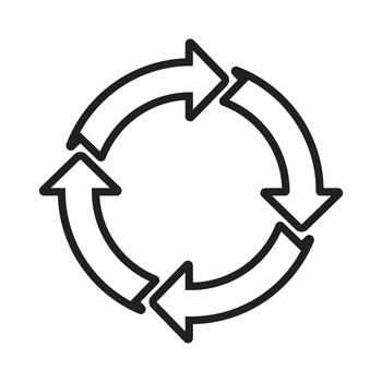 Four Circular Arrows Icon Representing a Cycle, Workflow, and Process Flow. vector