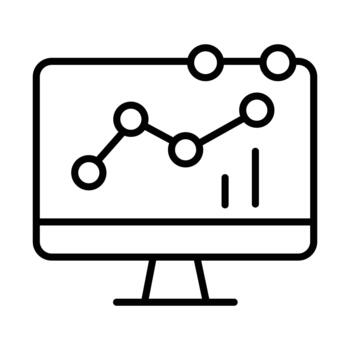 Data Analytics Dashboard Line Icon on a Computer Screen for Business Reports. vector