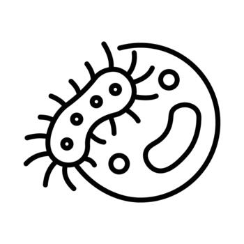 Simple line art icon of bacteria or a virus infecting a host cell. Microbiology and science symbol. vector