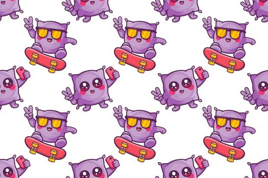 smiling pillow character seamless pattern illustration background vector