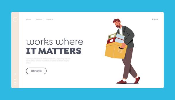 Work where it Matters Landing Page Template. Paperwork and Office Routine. Businessman Office Employee with Folders vector