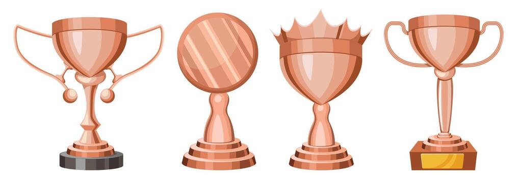 Bronze Trophy Cups, Winner Goblet for First Place, Champion Prize Award. Interface Icon, Emblem, Ui Design Element vector