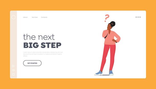Doubts and Confusion Landing Page Template. Female Stand Under Question Mark Thinking Idea, Choose Right Solution vector