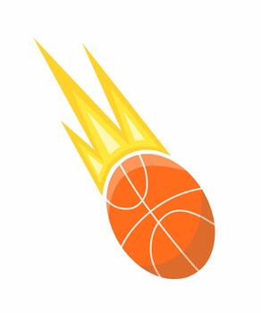 Dynamic illustration of a basketball with a fiery trail of movement, symbolizing speed, power and energy. vector