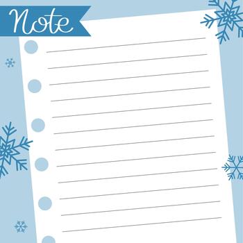 Cute Winter paper with snowflakes. Square template for note, memo, sticker, to do list, diary, home or office. vector