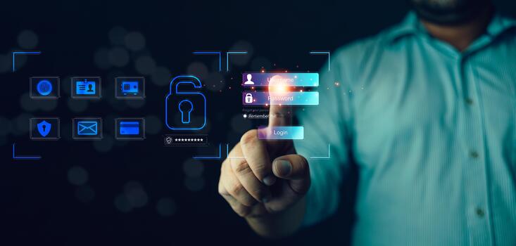 User authentication system with username and password. Cybersecurity concept photo