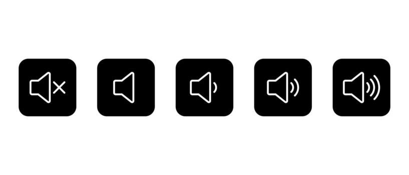 Volume level icon in black square. Speaker with sound waves symbol vector