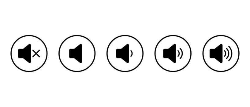 Speaker volume icon in circular outline. Sound and audio level symbol. Mute and loud speaker sign vector