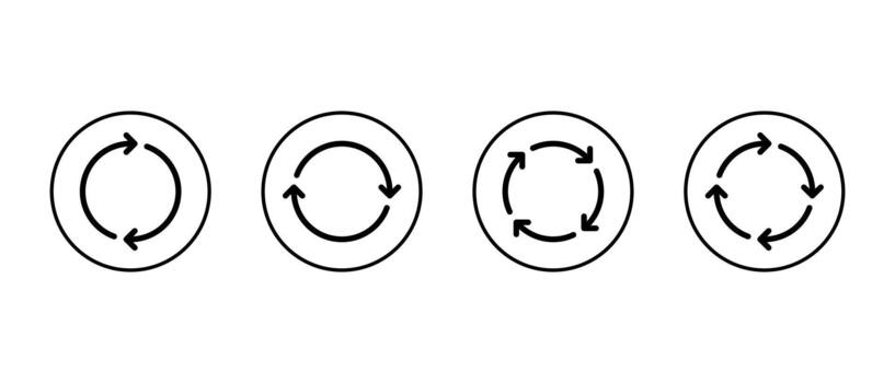 Cycle arrow icon set in circular outline. Repeat, refresh, and reload symbol vector