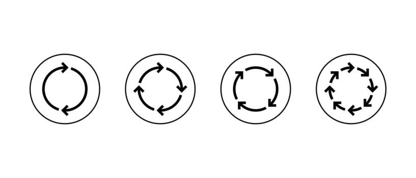 Sync, Loop arrow icon set in circular outline. Refresh and repeat symbol. Synchronization and reload sign vector