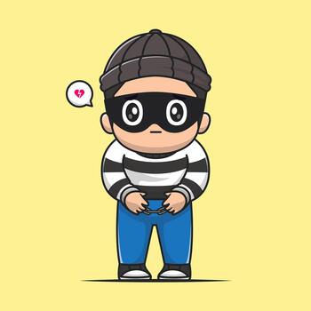 Cute Thief In Handcuffs Cartoon vector