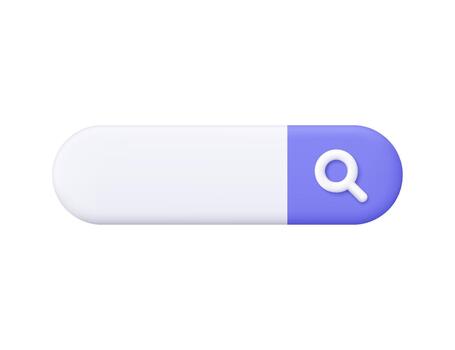 White and purple search bar with magnifying glass. Internet search, web browsing, online query, technology and user interface concept. 3d icon. Cartoon minimal style. vector