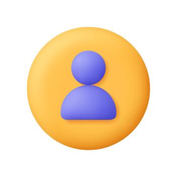 Purple user profile sign on yellow circle button. User profile, contact. Social media, communication, identity, account management and user interface concept. 3d icon. Cartoon minimal style. vector