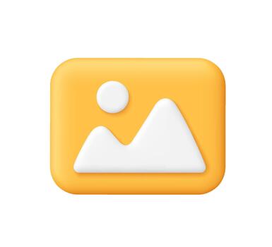 amarillo imagen galería con blanco montañas y un Dom. usuario interfaz, paisaje y móvil aplicación concepto. 3d icono. dibujos animados mínimo estilo. vector