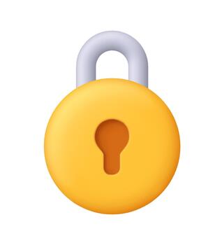 amarillo redondo candado con plata curvo encadenar y ojo de cerradura. seguridad, seguridad, cifrado, proteccion y intimidad concepto. 3d icono. dibujos animados mínimo estilo. vector