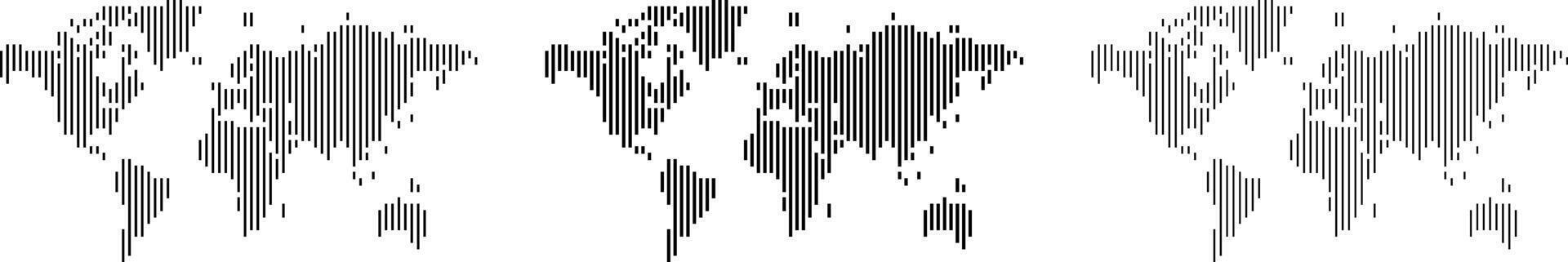 Mega set of world map in vertical line shape pattern. Abstract vertical line pattern world map with a geometric pattern. Geographical graphic design elements for technology company background vector