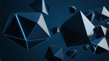 dynamisk mörk geometrisk former flytande i Plats med blå ljus accent, en modern och iögonfallande abstrakt, bra för teknologi och innovation video
