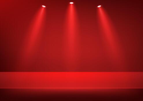 Empty Dark Red studio background. Empty room with light effect. Empty Room Studio with table. Space for selling products, backdrop, wallpaper, background, text. Gradient table. vector