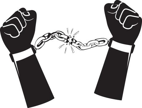 Hands chained to a chain, symbolizing the struggle for freedom vector