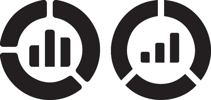 Two black and white icons of a bar graph and a bar chart vector
