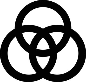 A black and white image of three interlocking circles vector