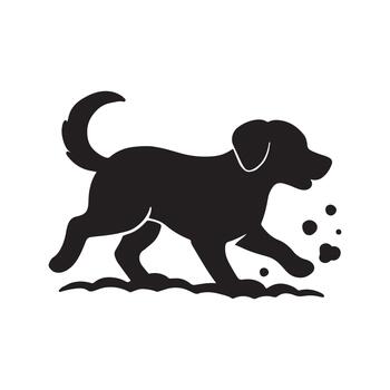 A spirited canine running with zest, kicking up earth in a vibrant display of playfulness and active engagement, capturing the essence of a busy, happy pet vector