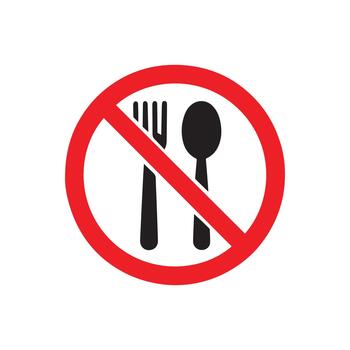 tenedor y cuchara cruzado afuera, comida restricción símbolo, indicando prohibición, con un simple, limpiar diseño vector