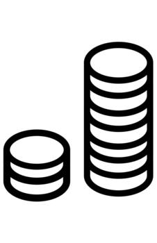 Outline icon unequal stacks of coins comparison. Difference in savings or financial growth. Two columns representing wealth disparity. vector