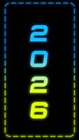 2026 Lycklig ny år neon text animation. Lycklig ny år 2026 text på vertikal bakgrund. video