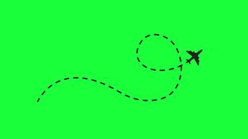 väg animering av ett flygplan och en prickad flyg linje på krom nyckel bakgrund. video