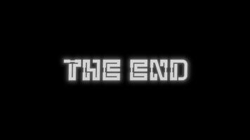 Animation text the end with glitch effect isolated on black background. video