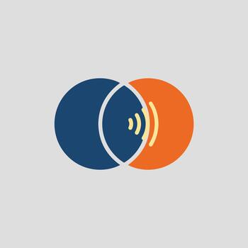 Two overlapping circles with sound waves graphic design vector