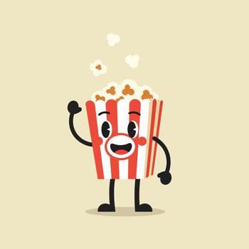 Whimsical Popcorn Character Waving Hello on a Neutral Background vector