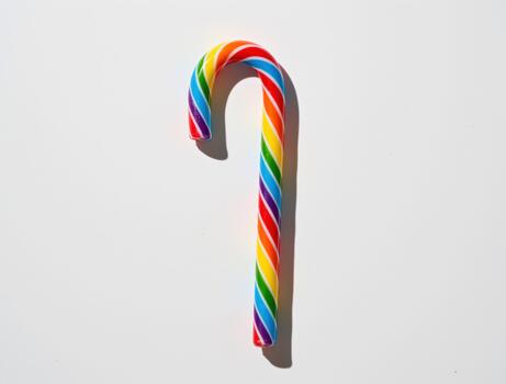 Rainbow candy cane displaying vibrant striped colors photo