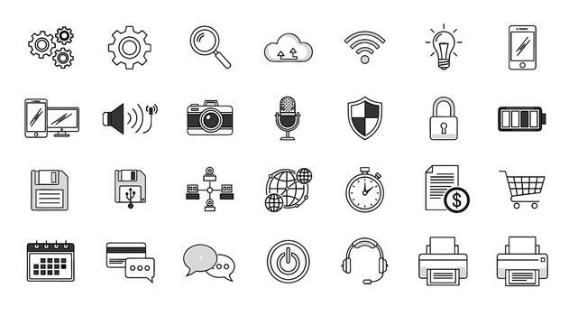 Collection of Technology and Business Icons Set Flat Symbols for Digital Web and Mobile Applications, Modern Interface Design Elements vector