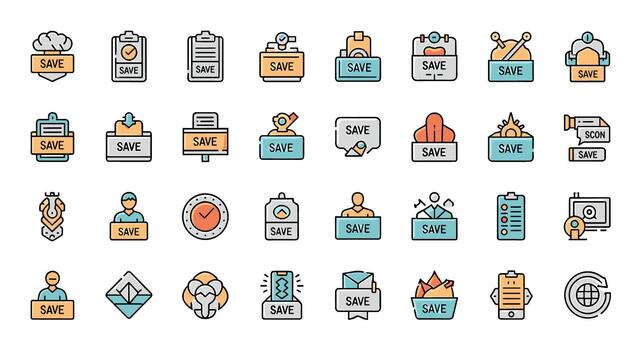 Collection of Save Icons Featuring Various Symbols for Data Storage and Security Concepts, Clean Design vector
