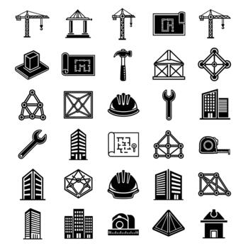 Construction And Building Icons Set Collection Of Engineering Tools Architecture Elements And Building Structures vector
