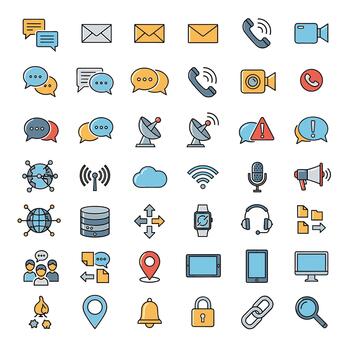 Communication and Technology Icons Set Graphic Set Featuring Social Media, Internet, and Digital Connection Symbols vector