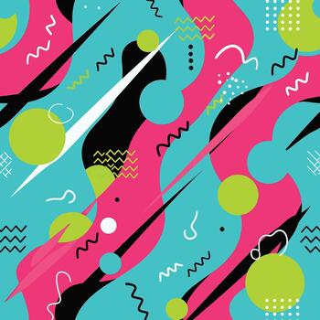 vistoso resumen geométrico diseño con dinámica formas y retro estilo para un vibrante fondo, sin costura patrón, realeza existencias. vector