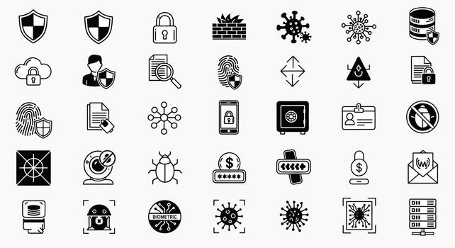 Cybersecurity Icons Set Flat Style Protection Safety Digital Data Security Technology Security Graphics vector
