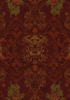 Decorative repeating pattern design in dark red and brown tones with abstract ornamental elements vector