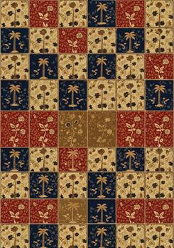 decorativo loseta modelo con palma arboles y floral elementos en un repitiendo cuadrícula diseño vector