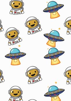 linda dibujos animados astronauta y astronave sin costura modelo repitiendo en un blanco antecedentes vector