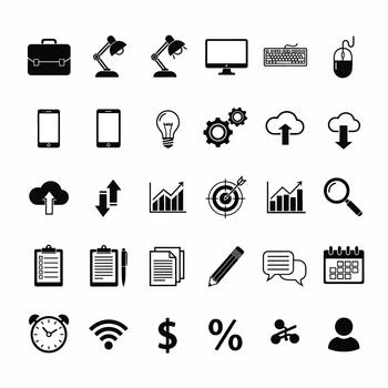 colección de moderno negocio y tecnología íconos para web y móvil aplicaciones, usuario interfaz elementos, datos visualización, y comunicación vector