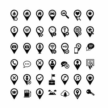 colección de ubicación alfiler íconos diverso conjunto de mapa marcador símbolos para navegación servicios y geográfico información vector