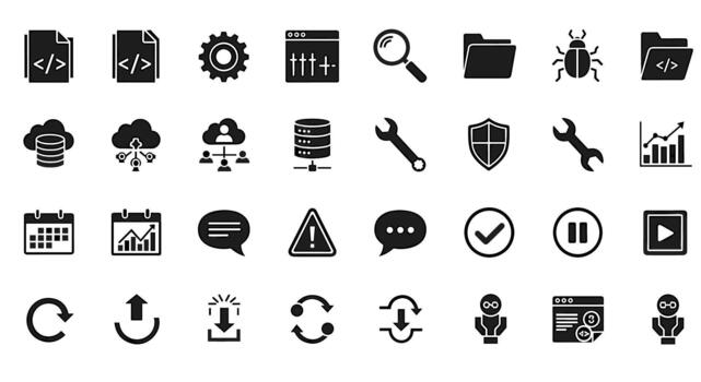 moderno plano íconos colección para web desarrollo, nube informática, datos, y negocio servicios vector