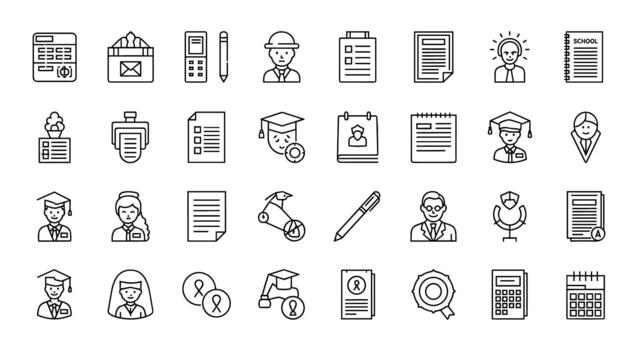 Education and Graduation Icons Set, School College University Symbols and Study Learning Icons for Web and App Design vector