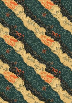 Intricate repeating seamless pattern featuring stylized abstract shapes and starfish elements vector