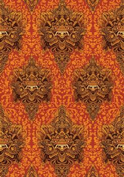 intrincado repitiendo modelo presentando ornamental balinés barong máscara con detallado obra de arte vector